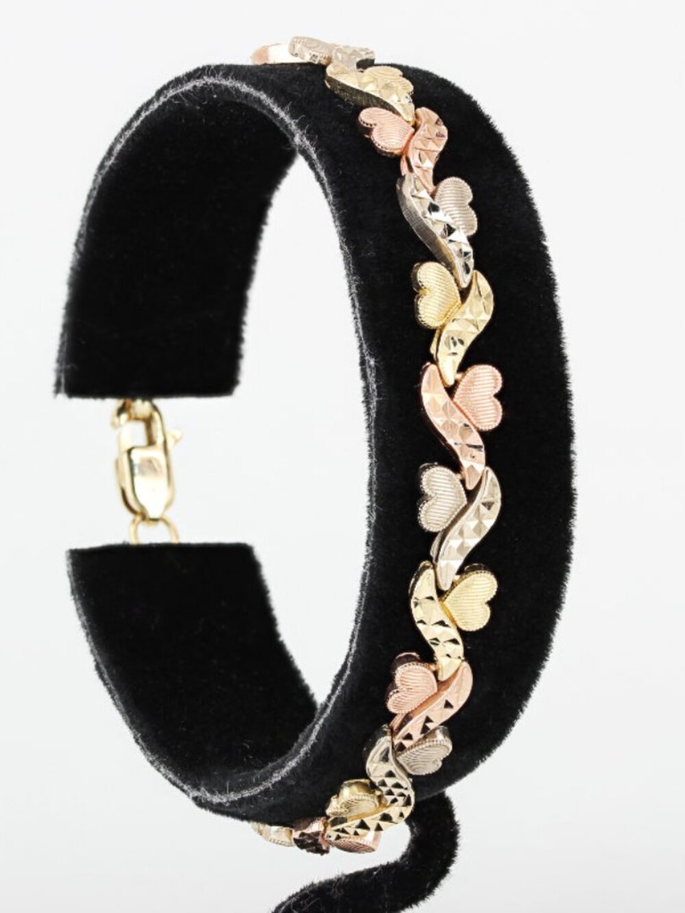 14K Tri Color Gold Hearts Bracelet Love Anniversary Gift Women's Bold Jewelry